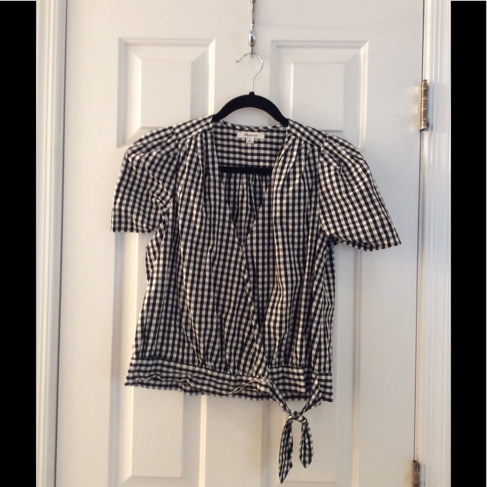 Madewell Black and White Gingham Tie-Waist Blouse - Picture 2 of 4